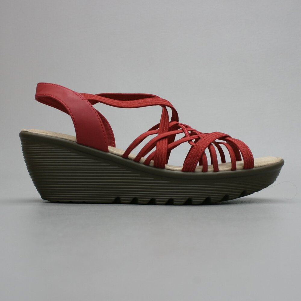 Skechers Ladies 8 Parallel-Crossed Wires Red Slingback Wedge Heels Sandals Shoes - Picture 5 of 10